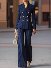 Double-Breasted Pinstripe Blazer and Wide-Leg Pants Set 101001905010997 103 Gifts for Her Jerry's Apparel 