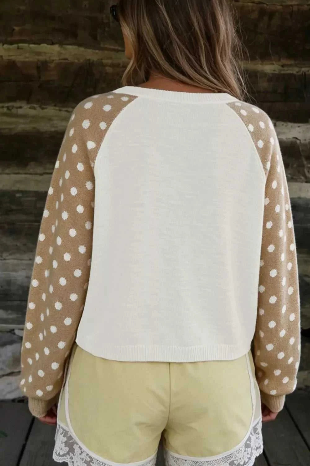 Polka Dot Contrast Long Sleeve Button V Neck Sweater 101002413925852 51 Affordable Fashion Under $100 Jerry's Apparel 
