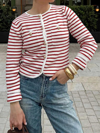 Striped Knit Button Up Cardigan 100100252809325 64 Women's Sweaters and Knitwear Jerry's Apparel 