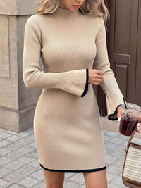 Ribbed Mock Neck Flare Sleeve Sweater Dress 100100035723976 41 Affordable Fashion Under $100 Jerry's Apparel 