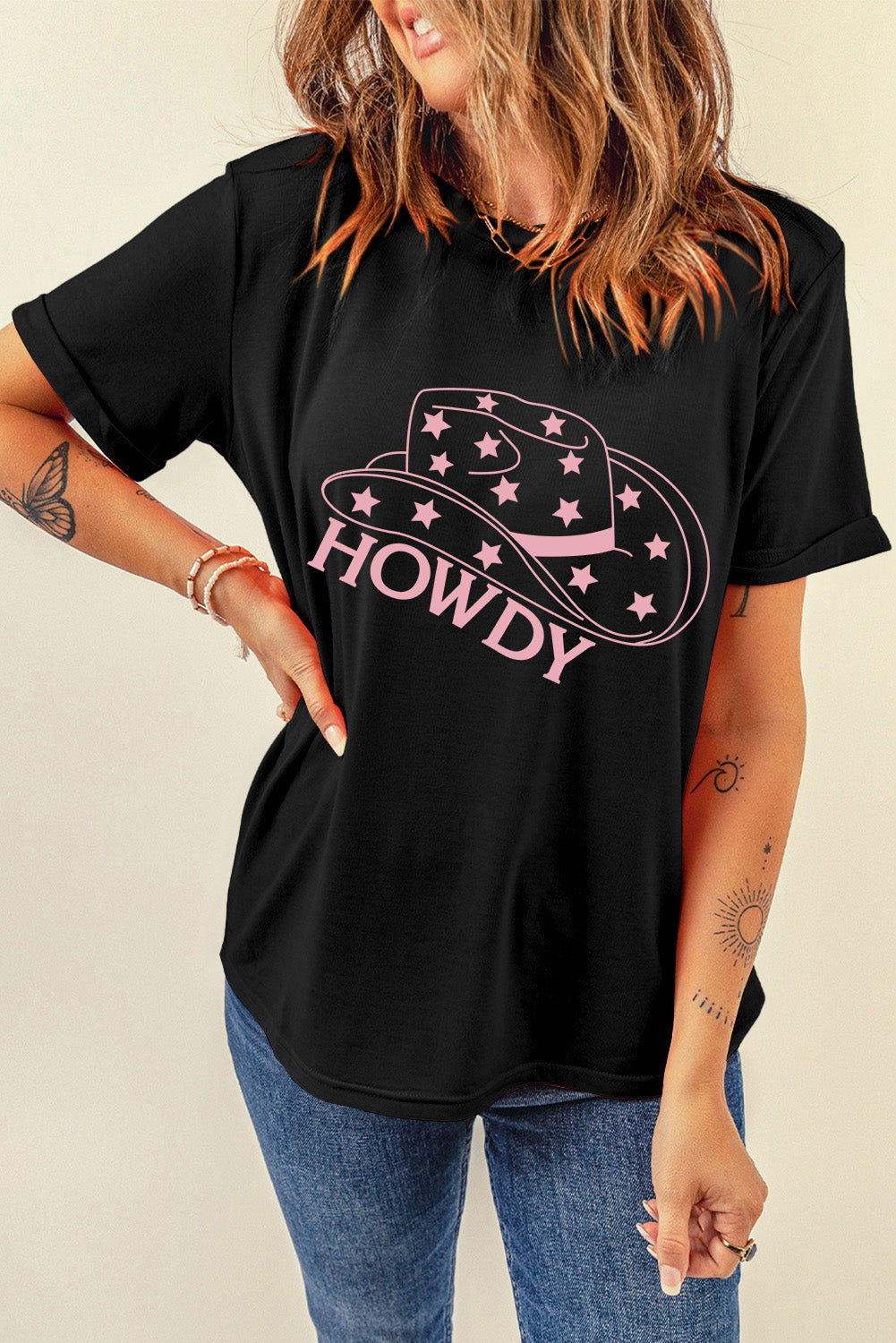 HOWDY Round Neck Short Sleeve T-Shirt