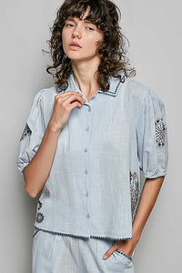 POL Button Down Embroidered Floral Short Sleeve Shirt 100100835201675 50 Affordable Fashion Under $100 Jerry's Apparel 