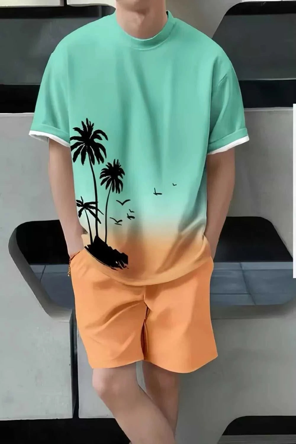 Men's Full Size Tropical Print Casual Tee and Shorts Set Plus Size 100400212855863 30 Affordable Fashion Under $100 Jerry's Apparel 