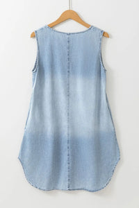 Wash Notched Sleeveless Mini Denim Dress