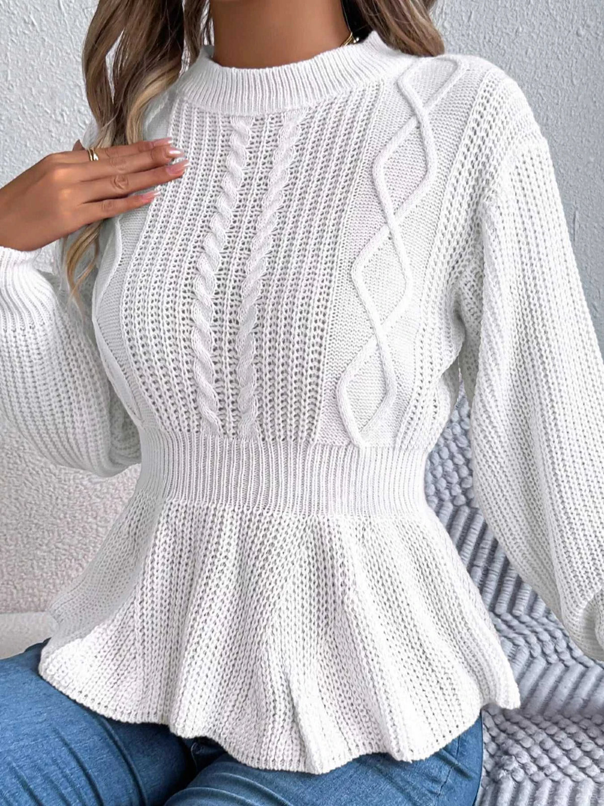 Cable Knit Peplum Sweater 101002224335272 37 Affordable Fashion Under $100 Jerry's Apparel 
