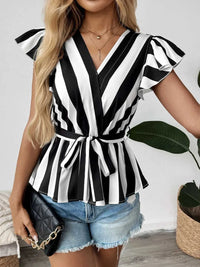 Striped Surplice Flutter Sleeve Wrap Blouse 100100743591516 27 Affordable Fashion Under $100 Jerry's Apparel 