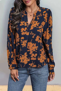 Perfee Printed Notched Long Sleeve Blouse 100100399161923 29 Affordable Fashion Under $100 Jerry's Apparel 