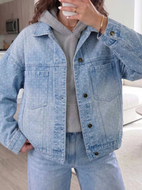 Polka Dot Long Sleeve Collar Pocket Casual Shift Silhouette Denim Jacket 101003100780054 103 Casual Everyday Outfits Women Jerry's Apparel 
