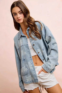 BiBi Printed Washed Denim Jacket With Pocket 100100427641338 64 Affordable Fashion Under $100 Jerry's Apparel 