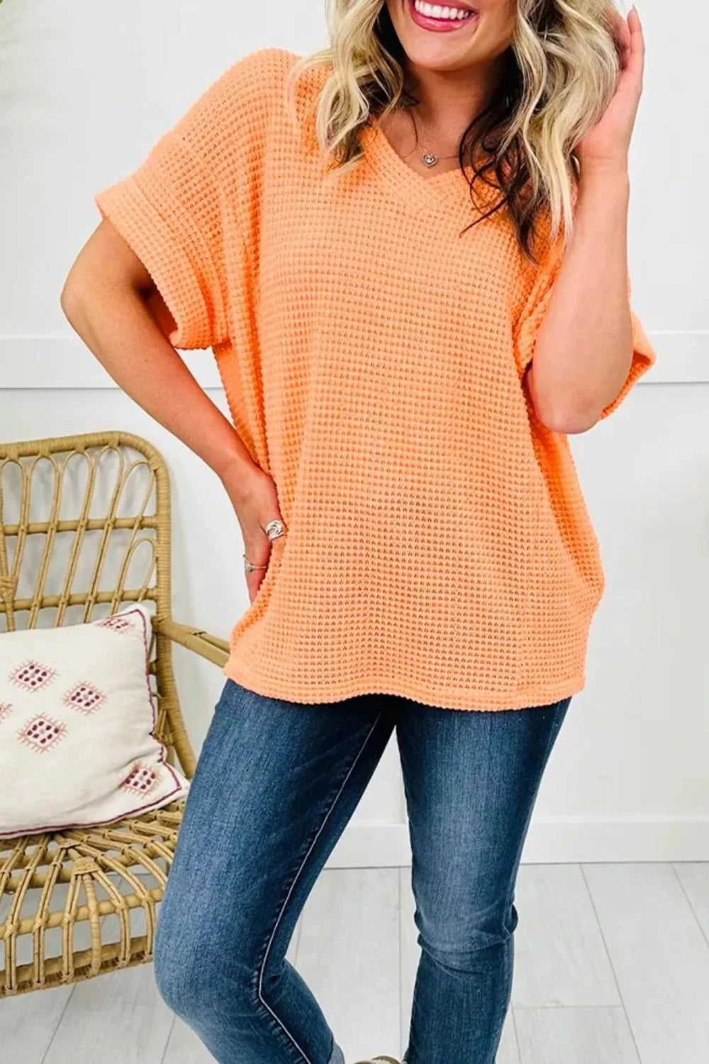 Textured Waffle Knit V-Neck T-Shirt 100100332511740 29 Affordable Fashion Under $100 Jerry's Apparel 