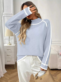 Contrast Trim Turtleneck Long Sleeve Sweater 100100412481042 50 Seasonal Fashion Collections Jerry's Apparel 