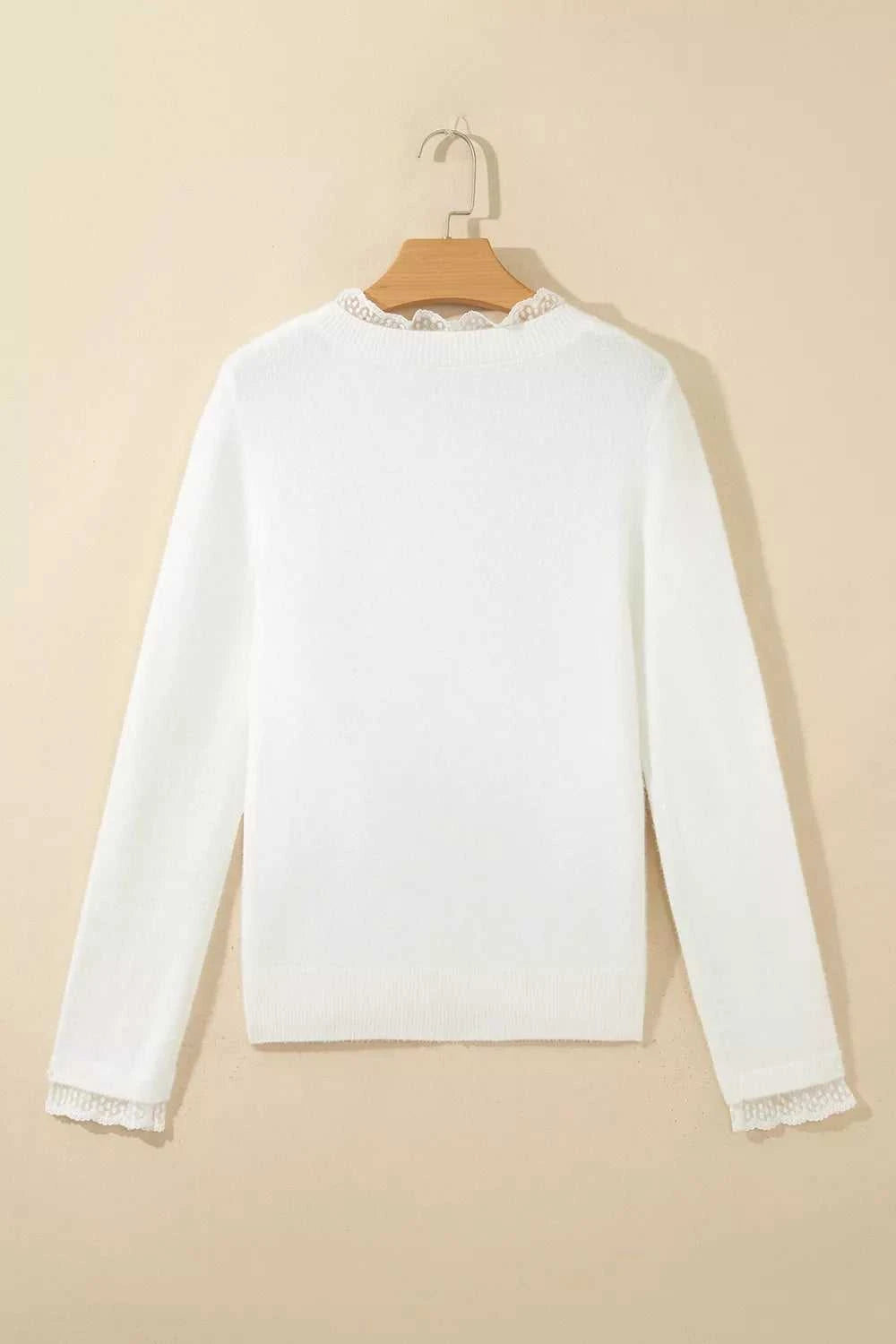 Lace Trim Neck Cuff Patchwork Long Sleeve Pullover Sweater 101002193581218 55 Affordable Fashion Under $100 Jerry's Apparel 