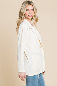 One Button Long Sleeve Blazer with Pockets