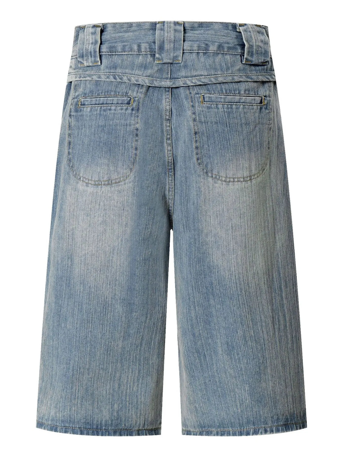 Men's Washed Denim Bermuda Shorts with Curved Pocket Detail