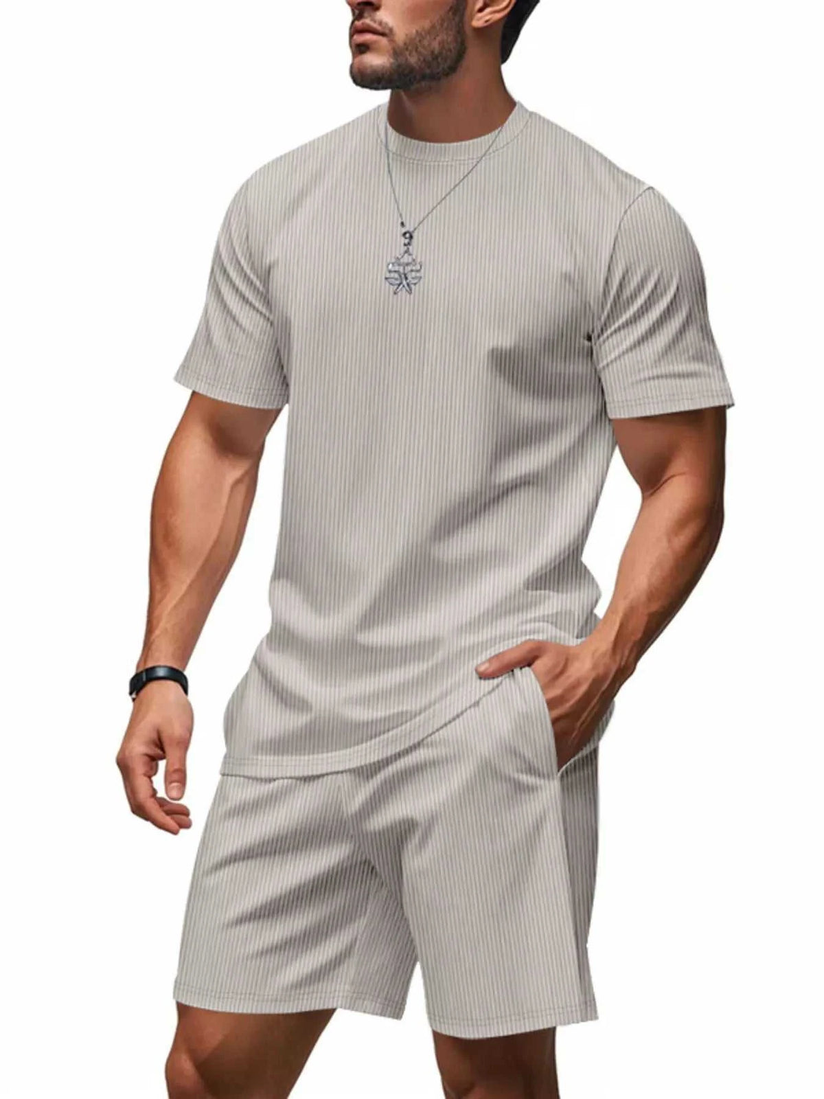 Men's Full Size Casual Striped Top and Shorts Set Plus Size 100400568801852 33 Affordable Fashion Under $100 Jerry's Apparel 
