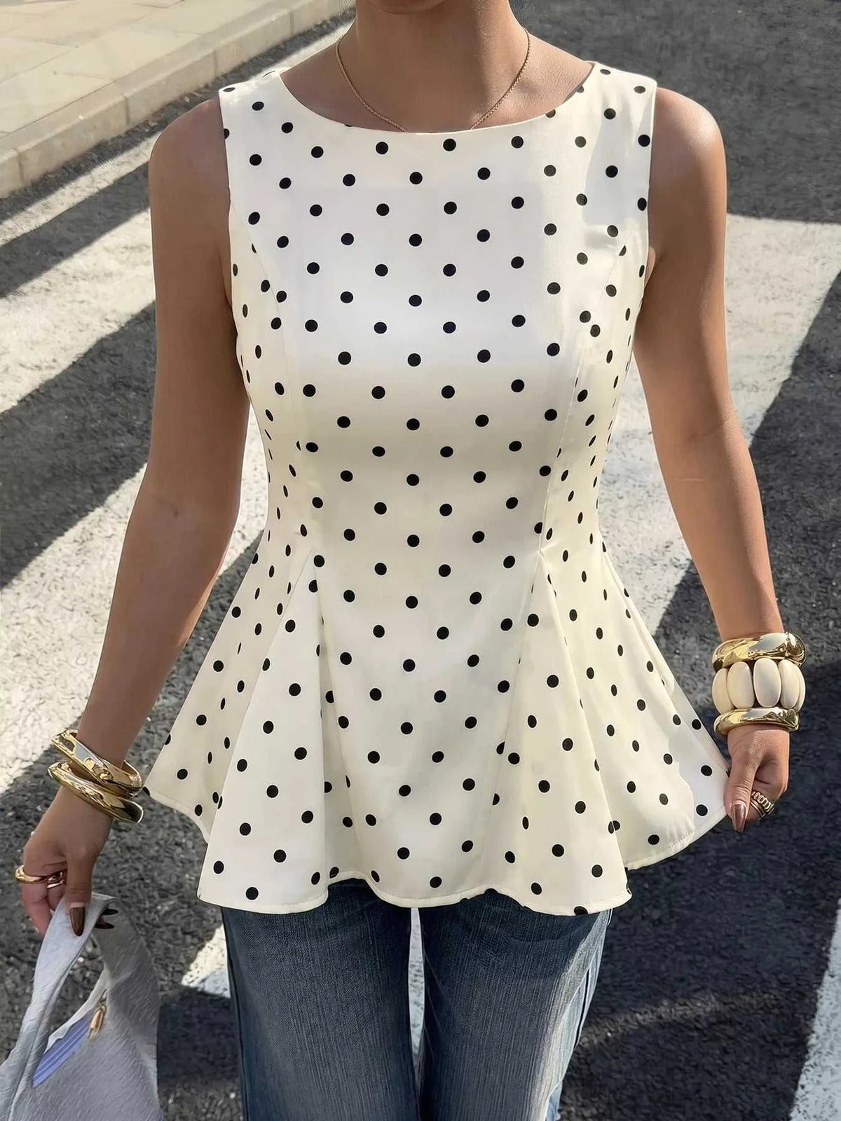 Polka Dot Sleeveless Peplum Blouse 100100915995653 30 Affordable Fashion Under $100 Jerry's Apparel 