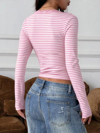 Striped Long Sleeve T-Shirt with Lace Trim Square Neck 101001187857819 32 Affordable Fashion Under $100 Jerry's Apparel 