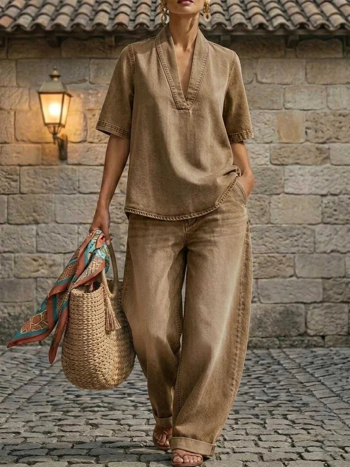 Full Size Half Sleeve Top and Wide Leg Pants Set Plus Size 100100993436564 63 Affordable Fashion Under $100 Jerry's Apparel 