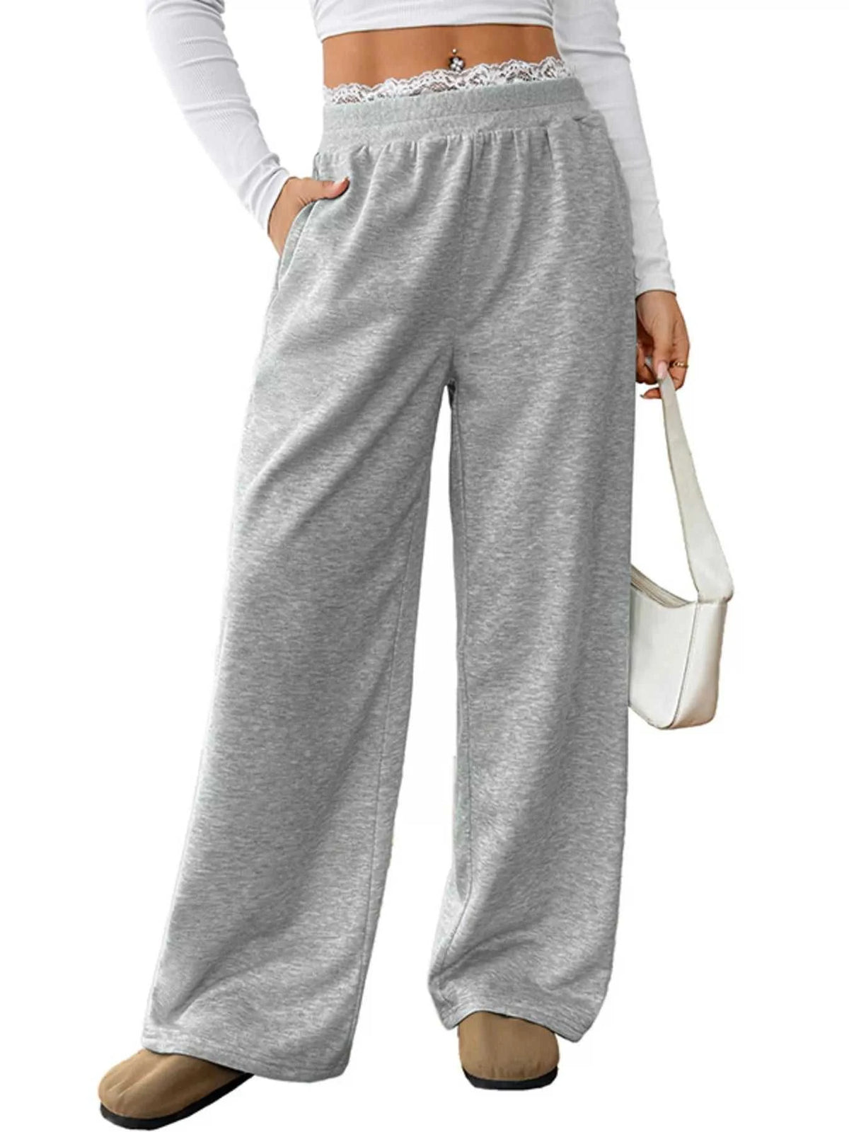 Lace Detail Wide Leg Casual Pants 100100750566333 33 Affordable Fashion Under $100 Jerry's Apparel 