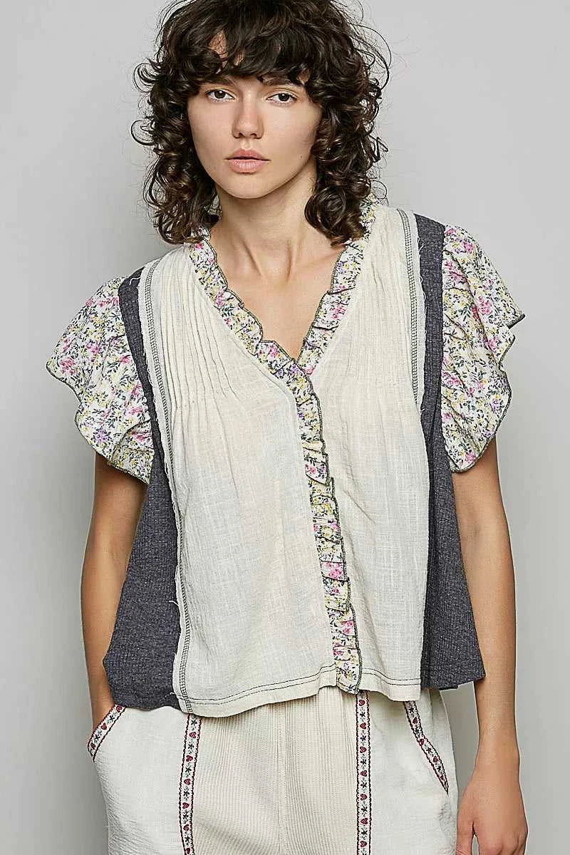 POL V-Neck Floral Ruffle Sleeve Blouse 100100225781650 62 Affordable Fashion Under $100 Jerry's Apparel 