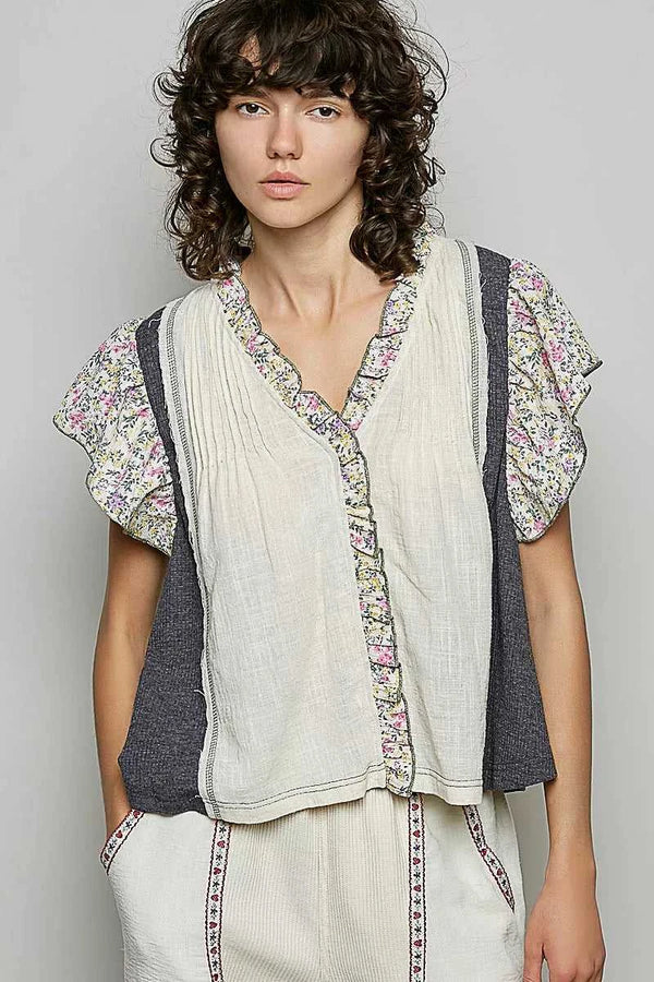 POL V-Neck Floral Ruffle Sleeve Blouse 100100225781650 62 Affordable Fashion Under $100 Jerry's Apparel 
