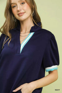 Umgee Luxe knit Contrast Trim Puff Sleeve Top 100100435121072 49 Affordable Fashion Under $100 Jerry's Apparel 