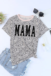 MAMA Animal Print Round Neck Short Sleeve T-Shirt