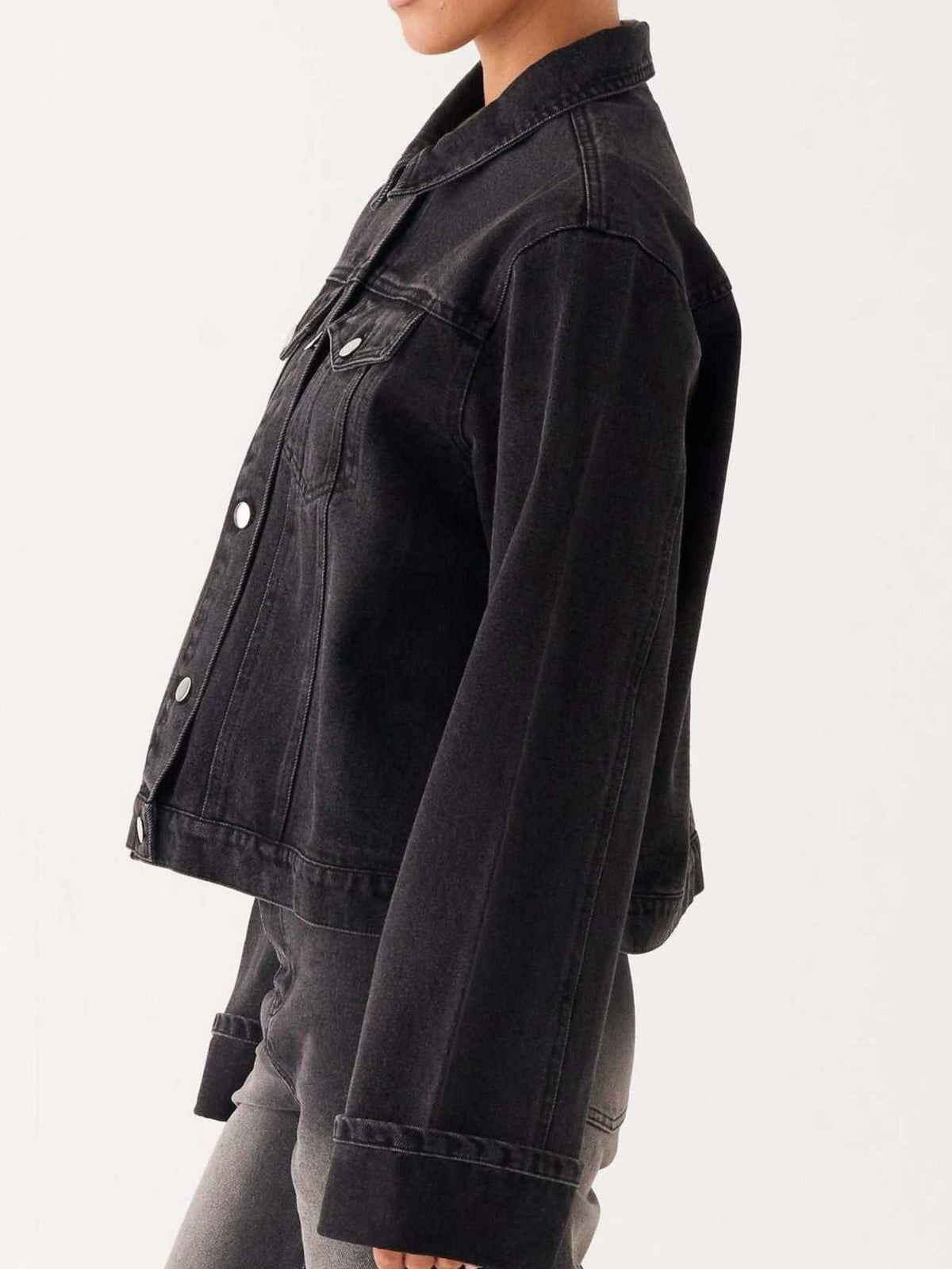 Button Down Cropped Oversized Denim Jacket 100100003789645 47 Affordable Fashion Under $100 Jerry's Apparel 