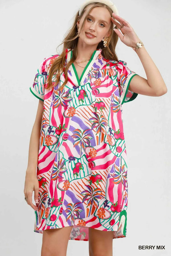 Umgee Tropical Print Collared Shift Dress 100100986501348 57 Affordable Fashion Under $100 Jerry's Apparel 