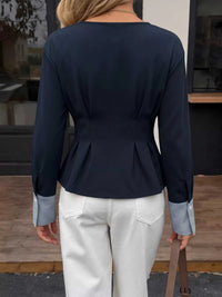 Round Neck Peplum Top with Striped Cuffs 100100734963918 45 Affordable Fashion Under $100 Jerry's Apparel 