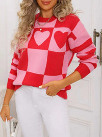 Heart Pattern Checkerboard Knit Sweater 100100337123266 46 Affordable Fashion Under $100 Jerry's Apparel 