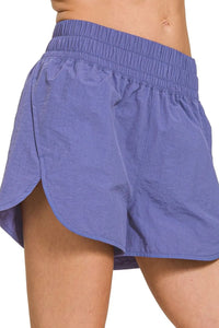 Zenana Windbreaker Smocked Waistband Running Shorts
