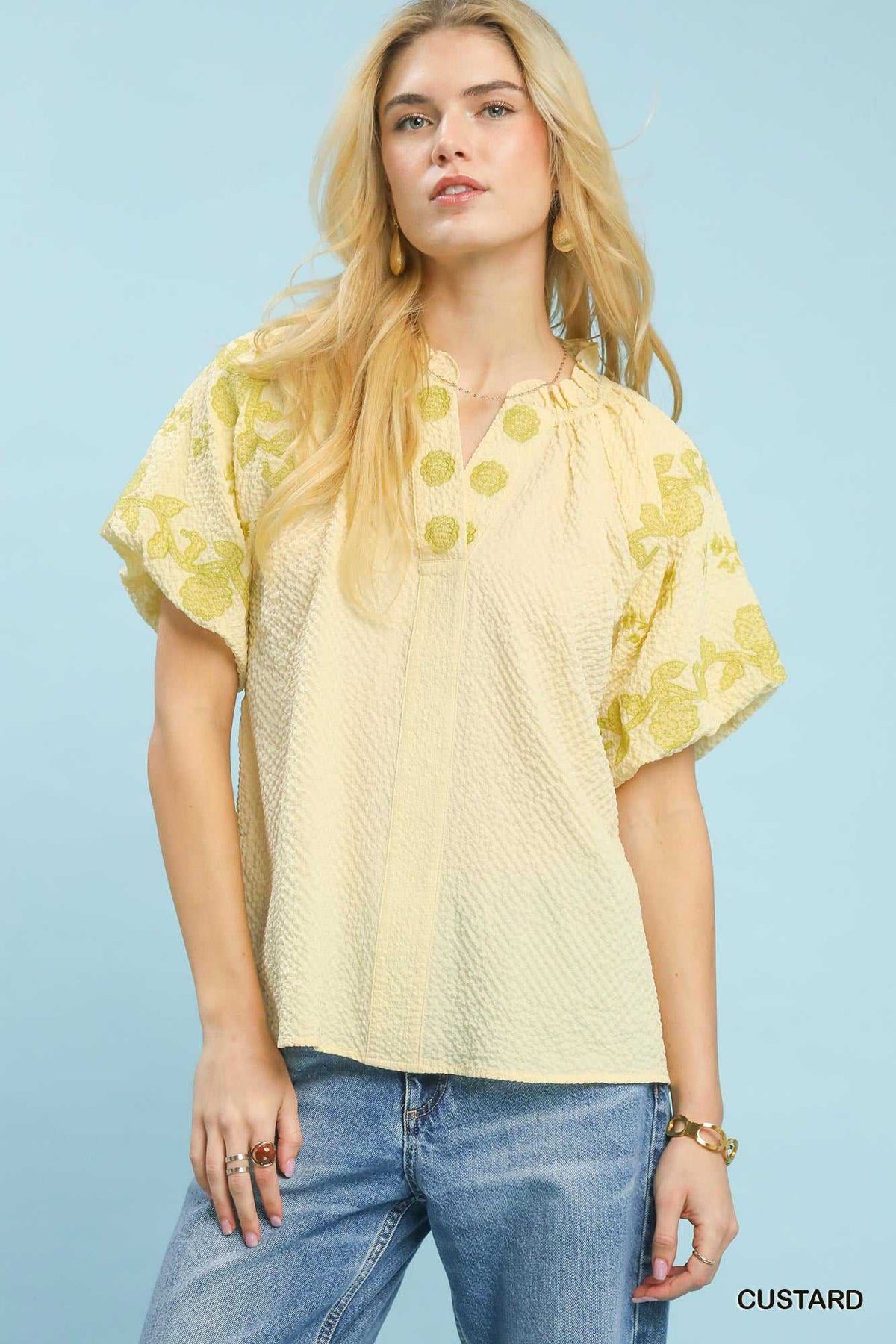 Umgee Embroidered Textured Flutter Sleeve Top 100100133131772 57 Affordable Fashion Under $100 Jerry's Apparel 