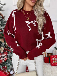 Bow Round Neck Long Sleeve Sweater 100100535010492 44 Affordable Fashion Under $100 Jerry's Apparel 