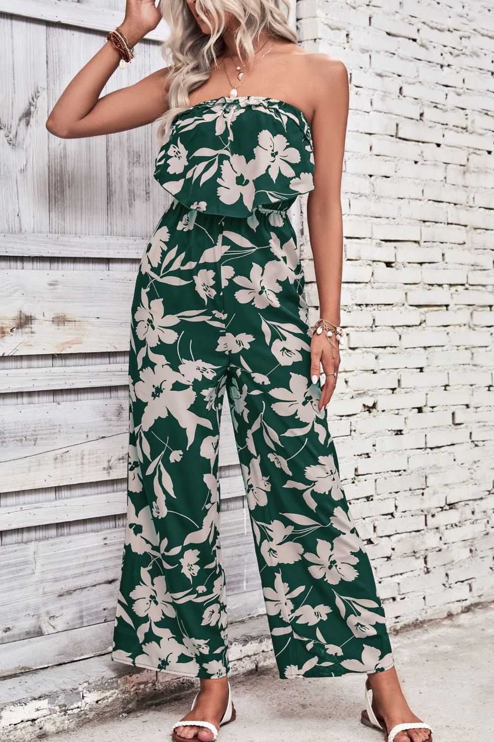Perfee Floral Strapless Wide Leg Jumpsuit 100100508461158 33 Affordable Fashion Under $100 Jerry's Apparel 