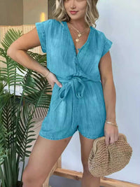 Full Size Tie Waist Cap Sleeve Romper Plus Size 100100206780989 60 Affordable Fashion Under $100 Jerry's Apparel 