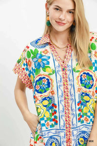 Umgee Mediterranean Print Dress with Contrast Printed Trim 100100811261802 62 Gifts for Her Jerry's Apparel 