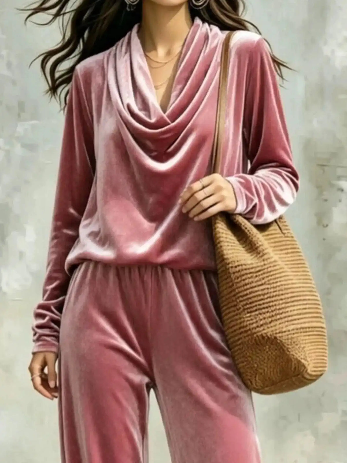 Full Size Velvet Cowl Neck Long Sleeve Top and Pants Set Plus Size 101001114844571 54 Women's Pants Set Gifts for Her Jerry's Apparel 