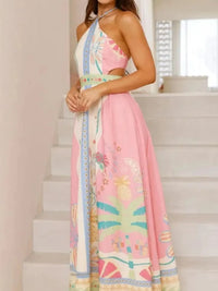 Halter Neck Tropical Print Maxi Dress
