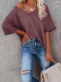 Waffle Knit V-Neck Short Sleeve T-Shirt 100100993990875 26 Affordable Fashion Under $100 Jerry's Apparel 