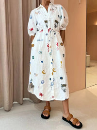 Printed Button Up Midi Shirt Dress
