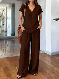 Full Size V-Neck Short Sleeve Top and Pants Set Plus Size 100100910451013 35 Affordable Fashion Under $100 Jerry's Apparel 