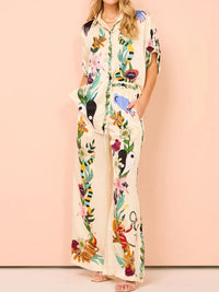 Printed Button Up Shirt and Pants Set