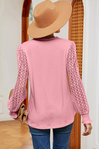 Openwork V-Neck Long Sleeve T-Shirt