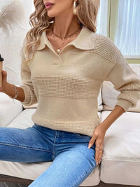 Perfee Johnny Collar Dropped Shoulder Sweater 100100639711766 42 Women's Sweaters and Knitwear Jerry's Apparel 
