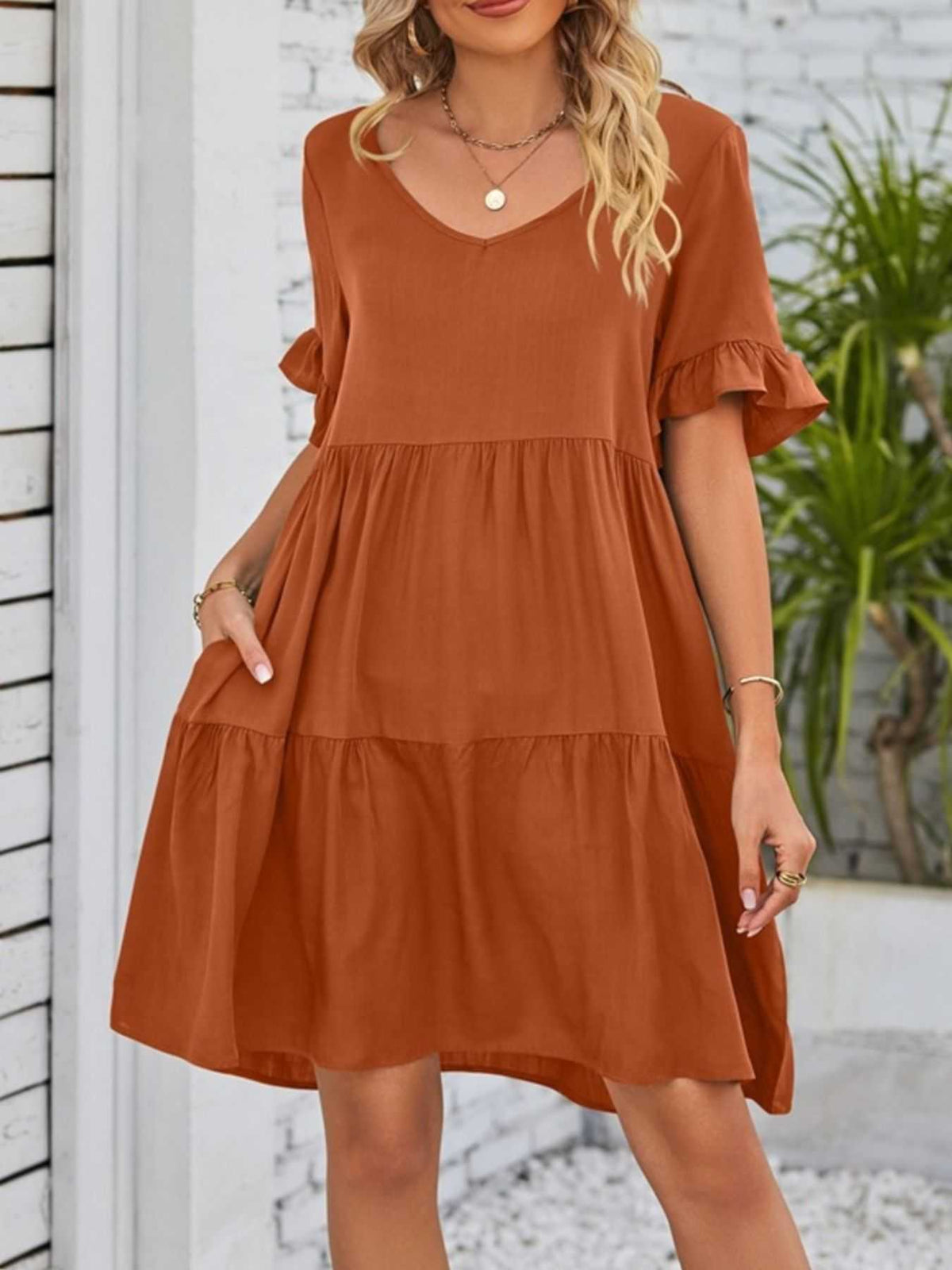 Ruffled Sleeve Tiered Mini Dress 100100840870791 28 Affordable Fashion Under $100 Jerry's Apparel 