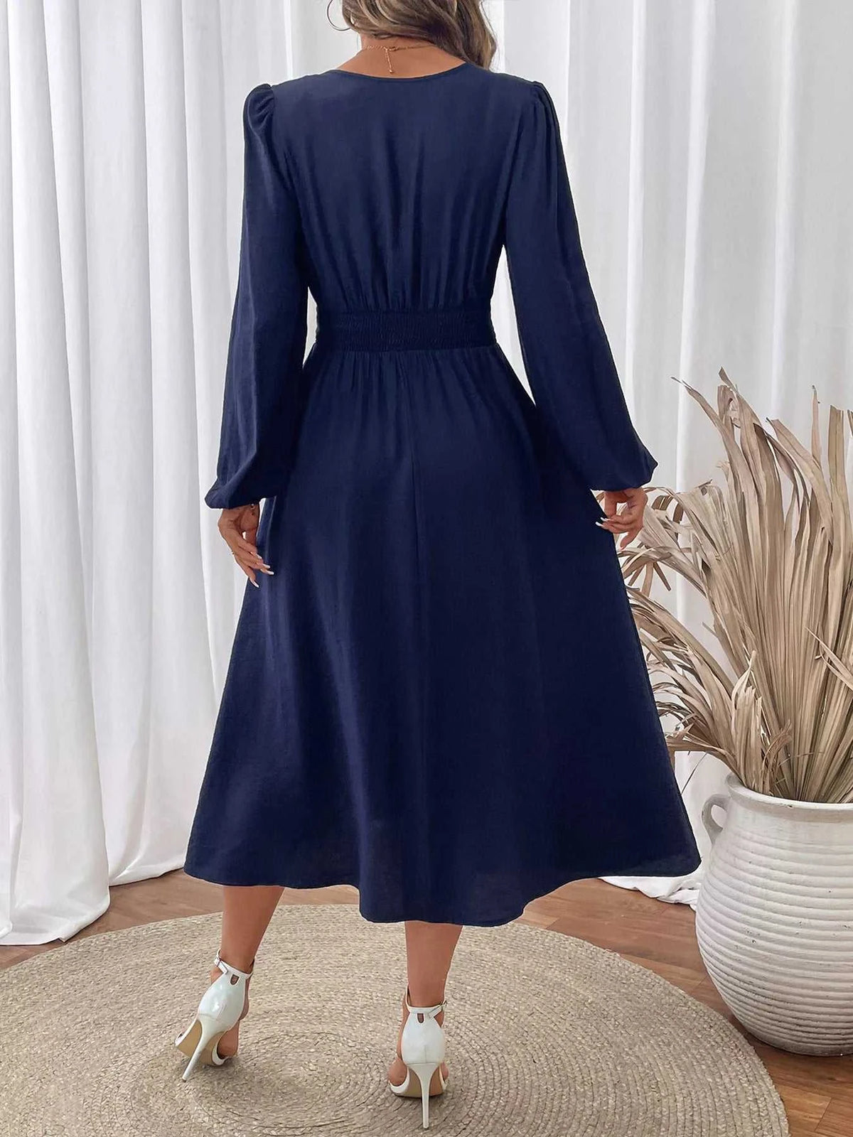 Embroidered Notched Long Sleeve Midi Dress 100100959360037 45 Affordable Fashion Under $100 Jerry's Apparel 