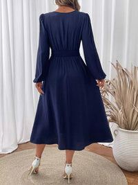 Embroidered Notched Long Sleeve Midi Dress 100100959360037 45 Affordable Fashion Under $100 Jerry's Apparel 
