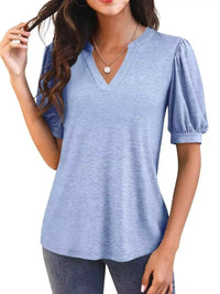 Puff Sleeve Notched Casual T-Shirt 100100978352776 23 Affordable Fashion Under $100 Jerry's Apparel 