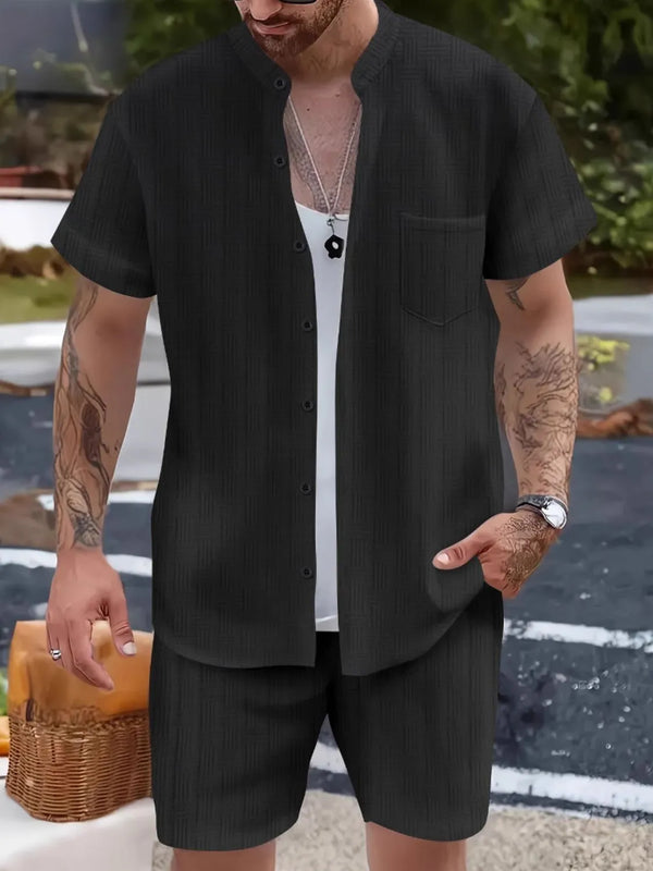 Men's Button Up Short Sleeve Shirt and Shorts Set